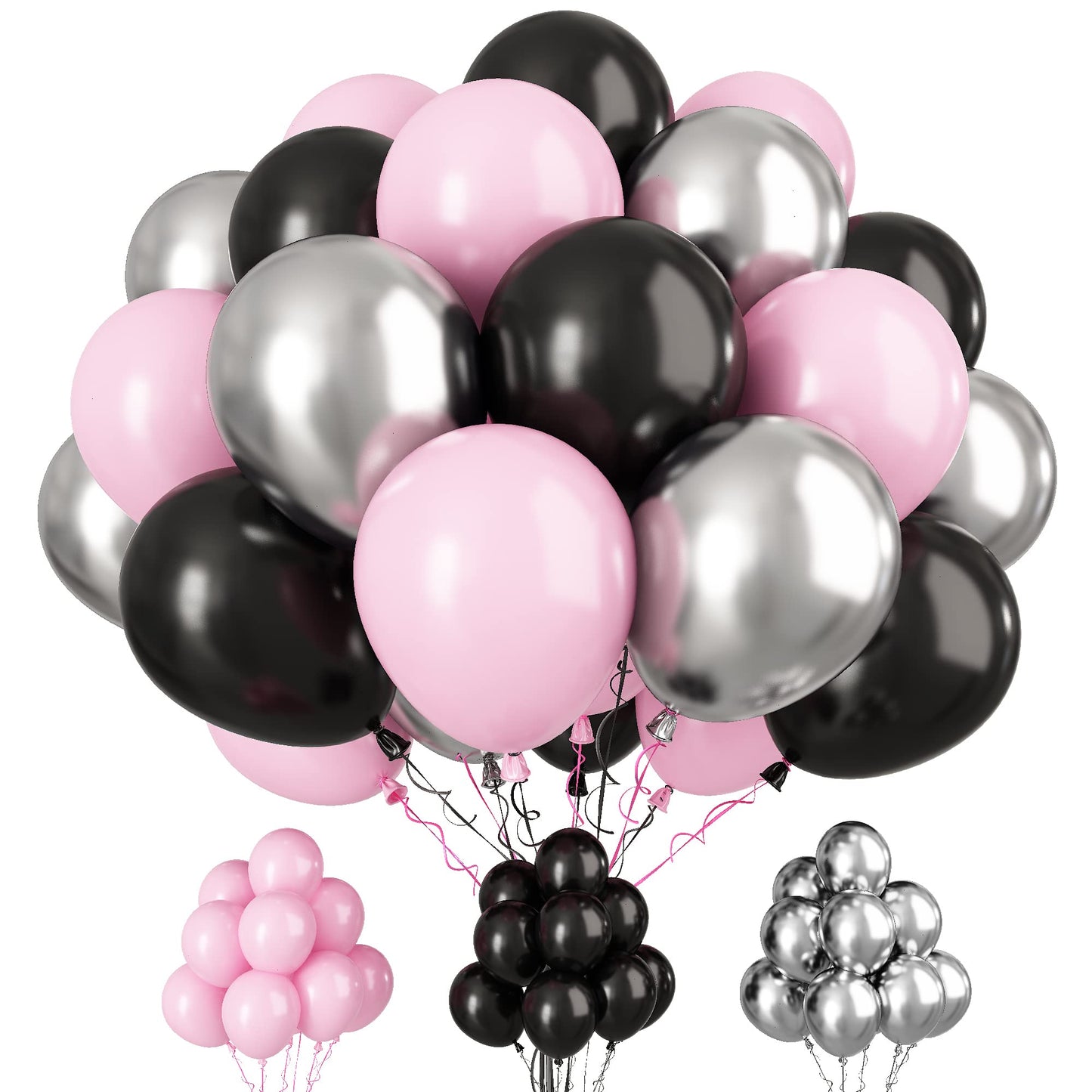 Paready Pink and Black Balloons, 30 Pcs, 12 Inch Latex Balloons for Birthday, Baby Shower, Wedding, Graduation Decor