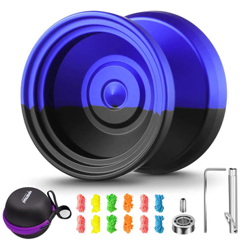 Professional Responsive Yoyo V8, Dual Purpose Yoyo For Kids Beginners, Metal Yoyo Replacement Unresponsive Yoyo Bearing For Adults And Advanced With 12 Yoyo Strings + Yoyo Case Bag(Black Blue)