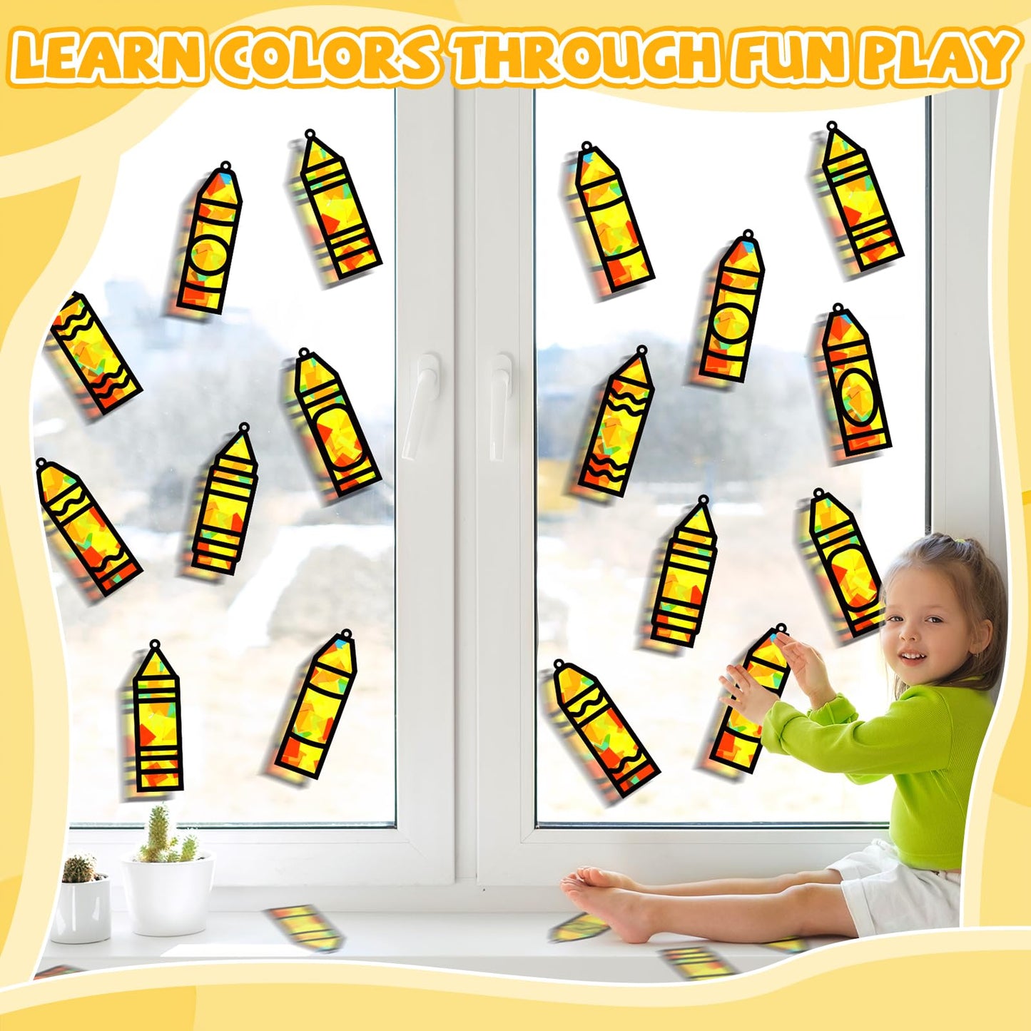 32 Sets Back to School Crayon Suncatchers Craft Kit DIY Window Stained Glass Effect Crayons Paper Crafts for Home School Classro