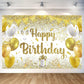 Gold Birthday Paty Backdrop Gold Happy Birthday Banner Gold Photography Background For Home Decorations Party Supplies 70.8 X 47