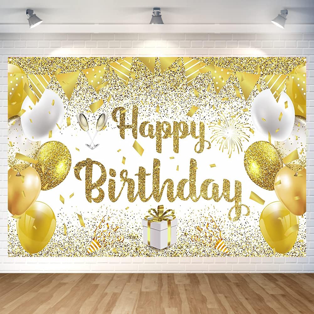 Gold Birthday Paty Backdrop Gold Happy Birthday Banner Gold Photography Background For Home Decorations Party Supplies 70.8 X 47