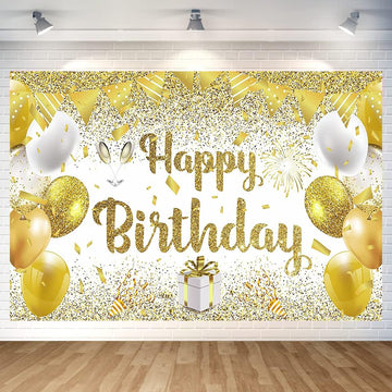 Gold Birthday Paty Backdrop Gold Happy Birthday Banner Gold Photography Background For Home Decorations Party Supplies 70.8 X 47