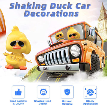 Wonuu Bobble Heads Ducks, Car Dashboard Decor Cute Yellow Shaking Head Duck Doll For Car Interior Ornament With Glasses, Necklac
