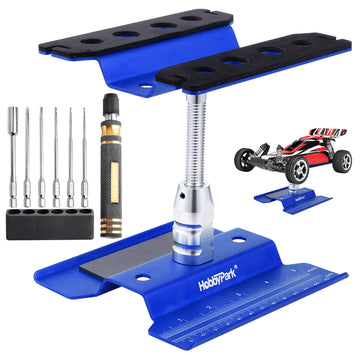 Hobbypark Aluminum RC Car Work Stand Repair Workstation 360 Degree Rotation Lift Or Lower, RC Hex Driver Tools 6-in-1 for 1/10 1