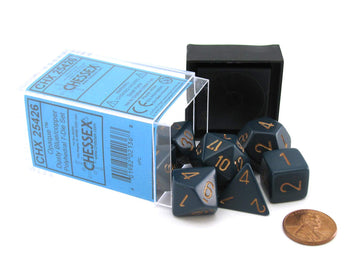 Chessex Polyhedral 7-Die Opaque Dice Set - Dusty Blue with Copper Numbers