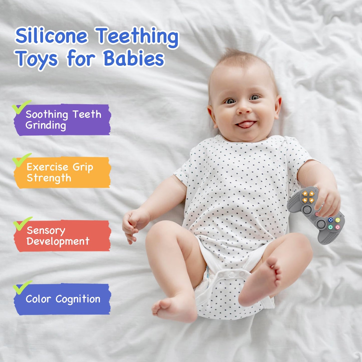 Hooku Silicone Teething Toys For Babies 0-6 Months, Teethers For Babies 6-12 Months, Remote Teether For Baby, Sensory Toys For B