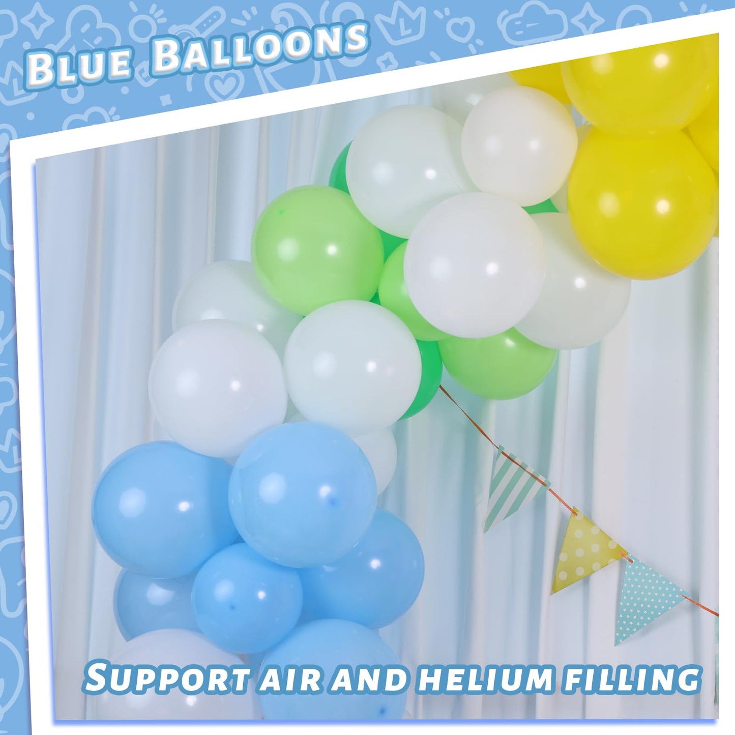 Lovestown 110Pcs Light Blue Latex Balloons, 12 Inch Baby Blue Helium Round Balloons With Ribbon For Engagement Birthday Baby Shower Wedding Graduation Party Backdrop Decorations