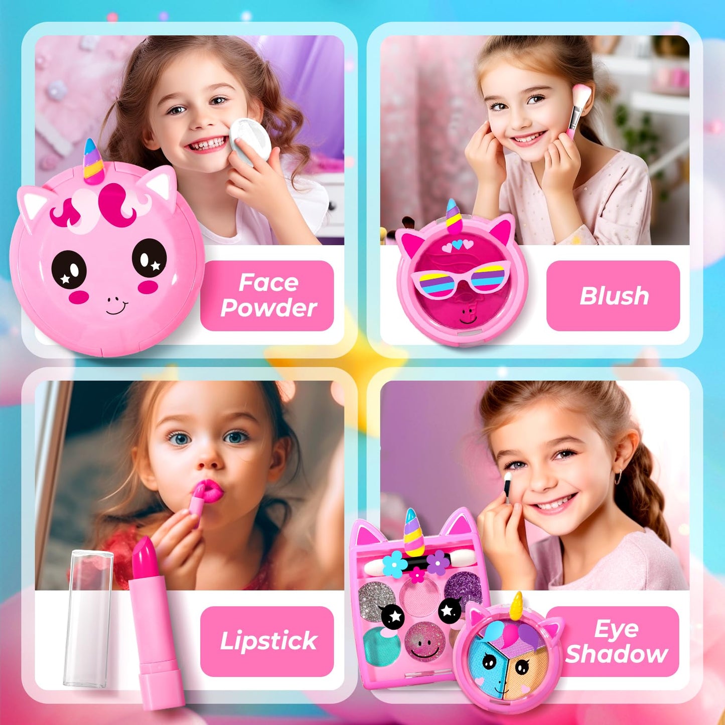 ULOVEME Kids Real Makeup Kit for Little Girls - Real, Non Toxic, Washable Make Up Toy - Umicorn Toys Gift for 3 4 5 6 7 8 9 10 1