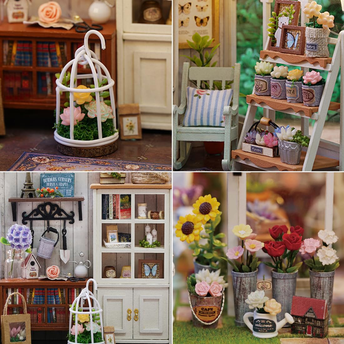 Diy Miniature House Kit, Wooden Garden Mini House With Furniture & Led Light, Creative Dollhouse Kit, Model Building Kit For Adu