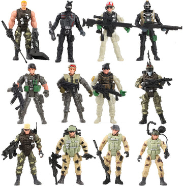Liberty Imports 12 Pack: US Military Toy Soldiers Playset Army Men Action Figures with Realistic  Gear Combat Accessories for Kids Pretend Battle Play
