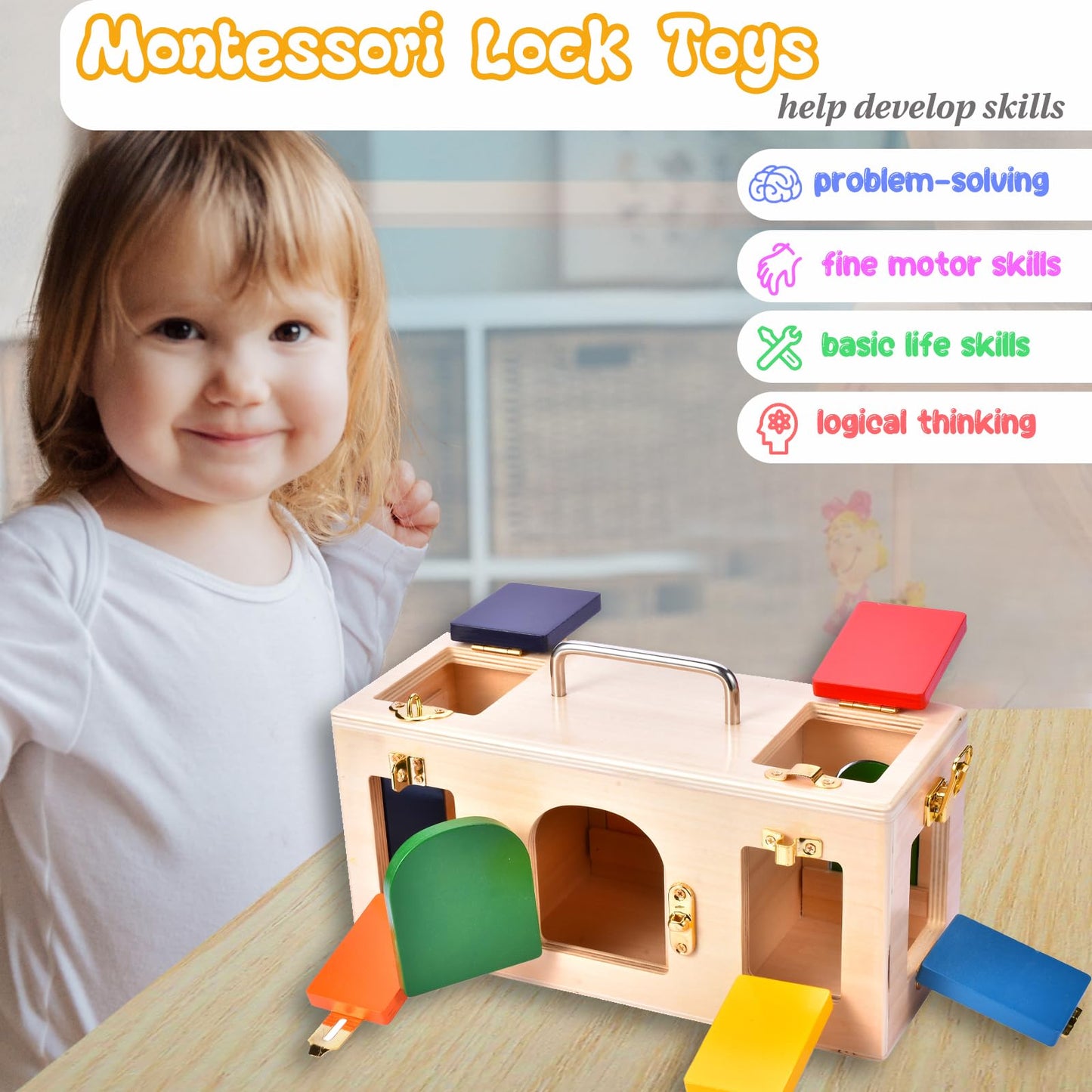 Mickyu Wooden Activity Cube Busy Board For 1-3 Years Old, Montessori Lock Box Learning Toys, Sensory Fidget Toys For Kids With A