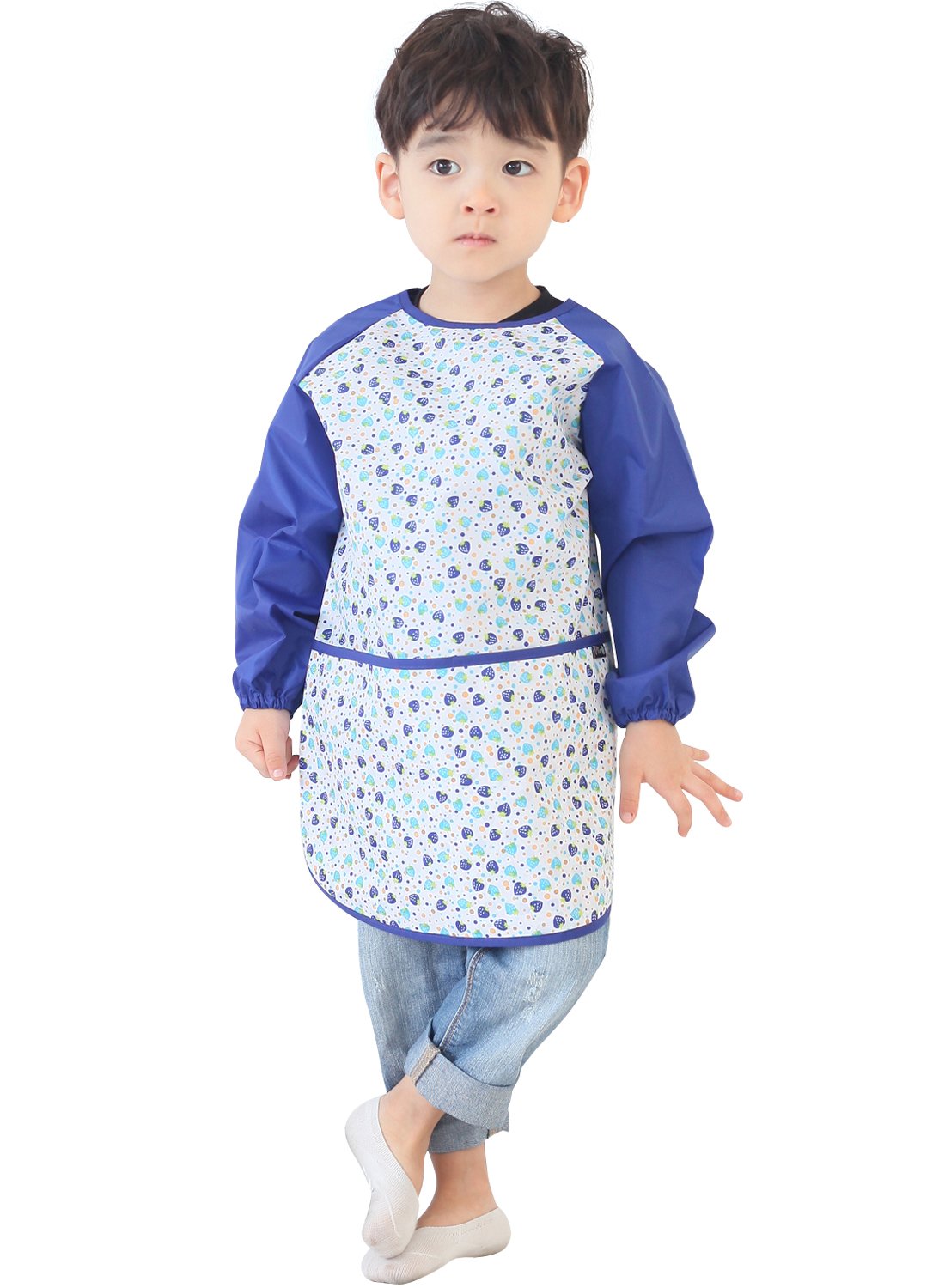 Plie Waterproof Kids Art Smocks 37 Colors (Age 1-10, S-XXL size), Blue Strawberry (25-XXL)