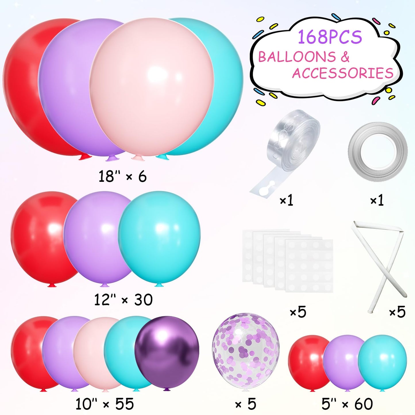 MEBAY Red Purple Teal Balloon Garland kit, 156 Pcs Metallic Purple Pastel Pink and Confetti Purple Balloons Arch for Teenage Gir