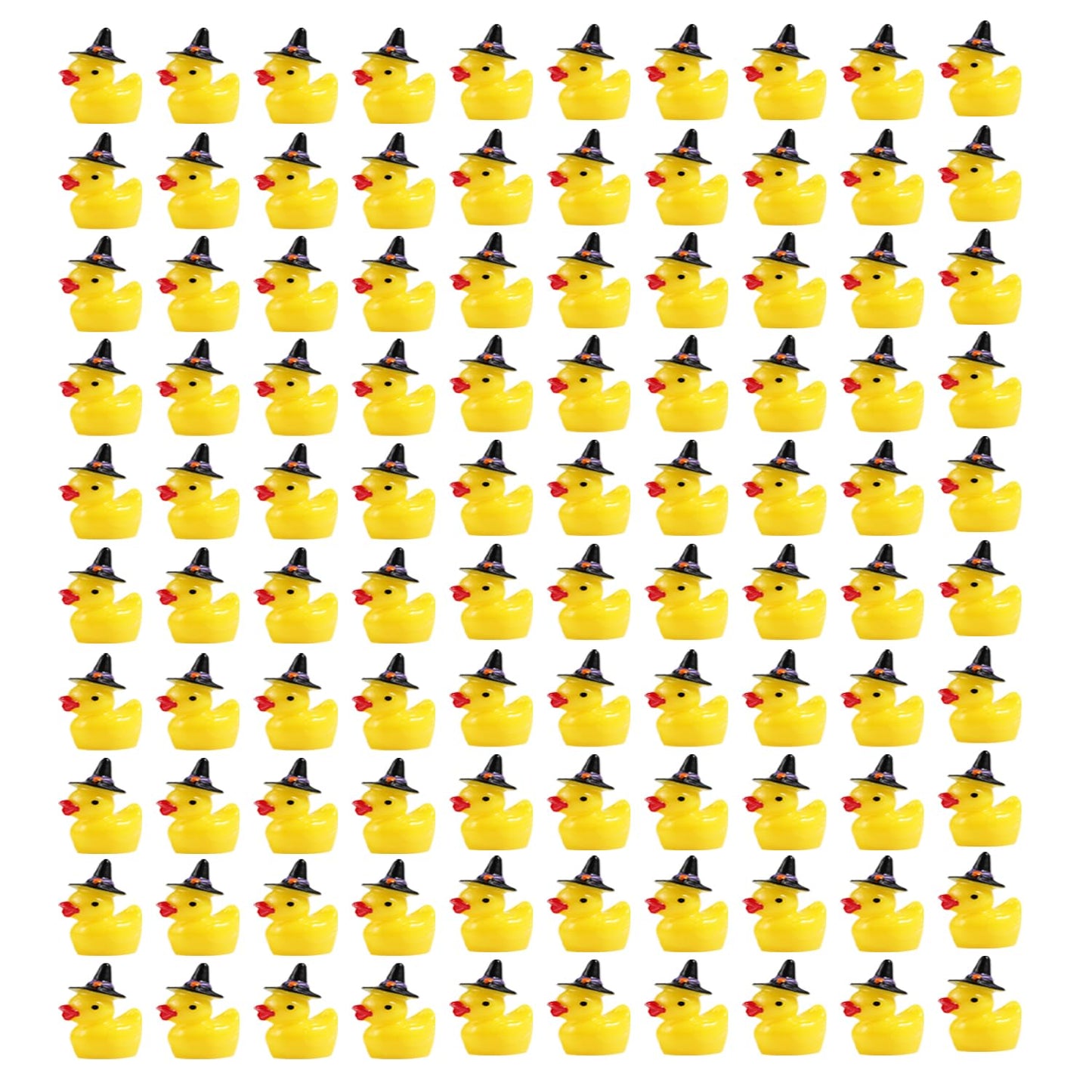100pcs Mini Resin Duck  Tiny Ducks Halloween Witch Hat Miniature Resin Duck Little Resin Ducks for Crafts School Dollhouse Halloween Decoration (Purple Wizard Hat)