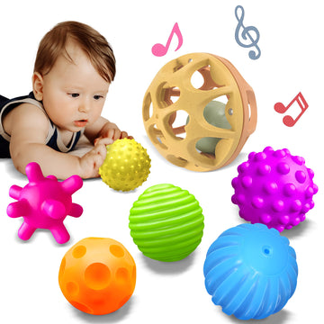 Rohsce Montessori Sensory Balls For Babies 1-3, Colorful Textured Toys, Hand Catching Balls, Wheat Straw Rattle, Newborn Gifts F