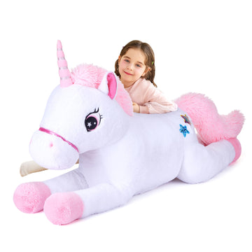 Ikasa Giant Unicorn Stuffed Animal Plush Toy,Large Cute Jumbo Soft Toys,Huge Big Size Plushy Fluffy Fat Oversized Plushie,Gifts For Kids Girls Boys Girlfriend (White, 43 Inches)