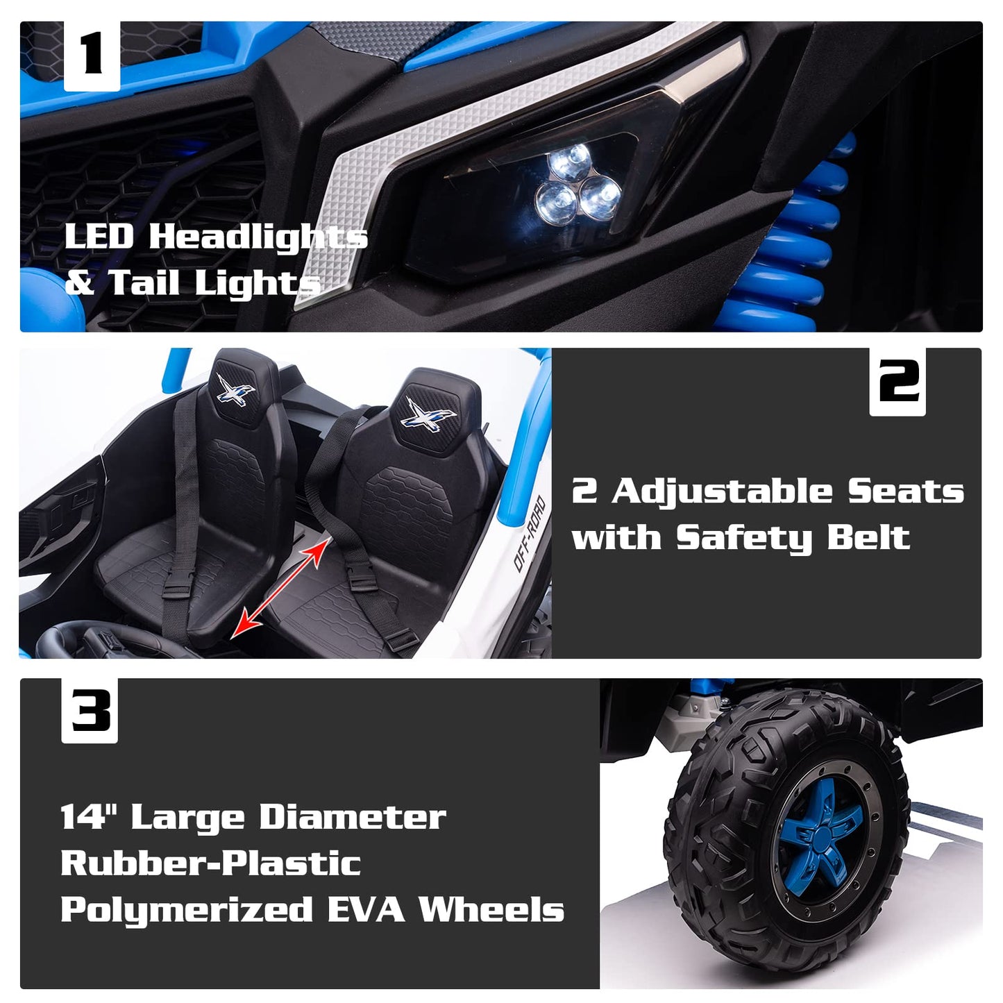 Nitoess 24V 2 Seater Ride On Truck For Kids,2Wd/4Wd Ride On Utv With Remote Control,Electric Toy Car,Xxl Ride On Buggy Rubber-Plastic Polymerized Tires For Kids,Max Load Capacity 200Lbs(Blue)