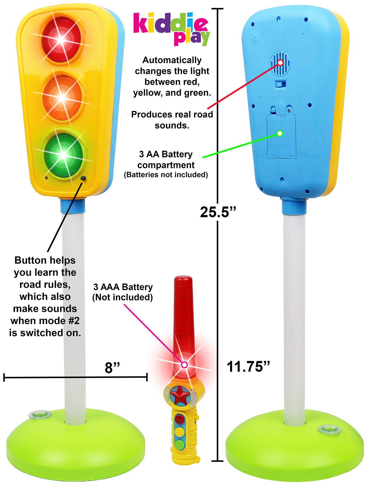 Kiddie Play Traffic Light Toy for Kids Cars and Bikes with Lights and Sounds