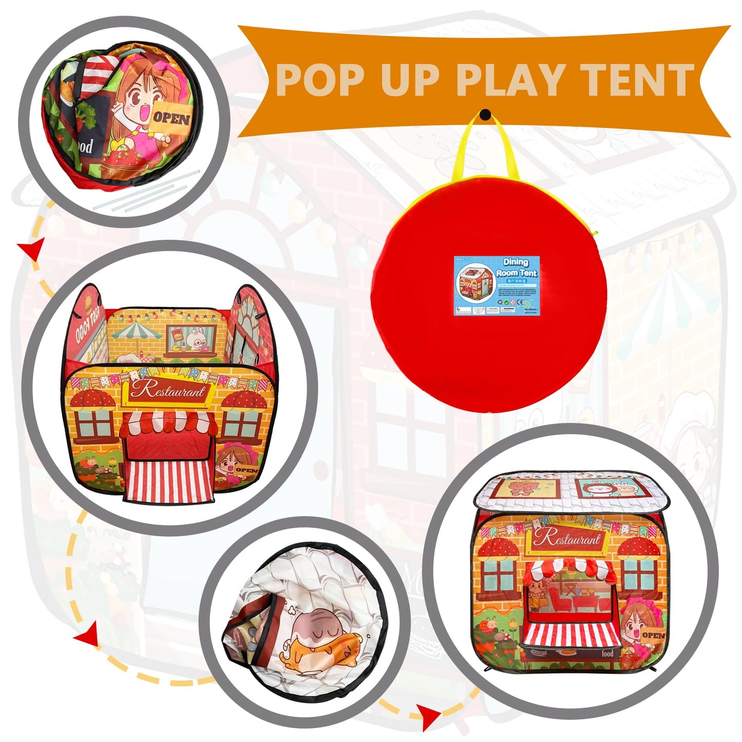 Tikonsyol Kids Play Tent, Pop Up Fast Food Restaurant Play Tent For Kids, Playhouse Indoor Outdoor Folding Portable Play Tent Fo