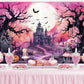 LDWLYW Pink Halloween Backdrop Banner 5x3 ft Spooky Witch Decor for Kids, Black Ghost Haunted House Party Background