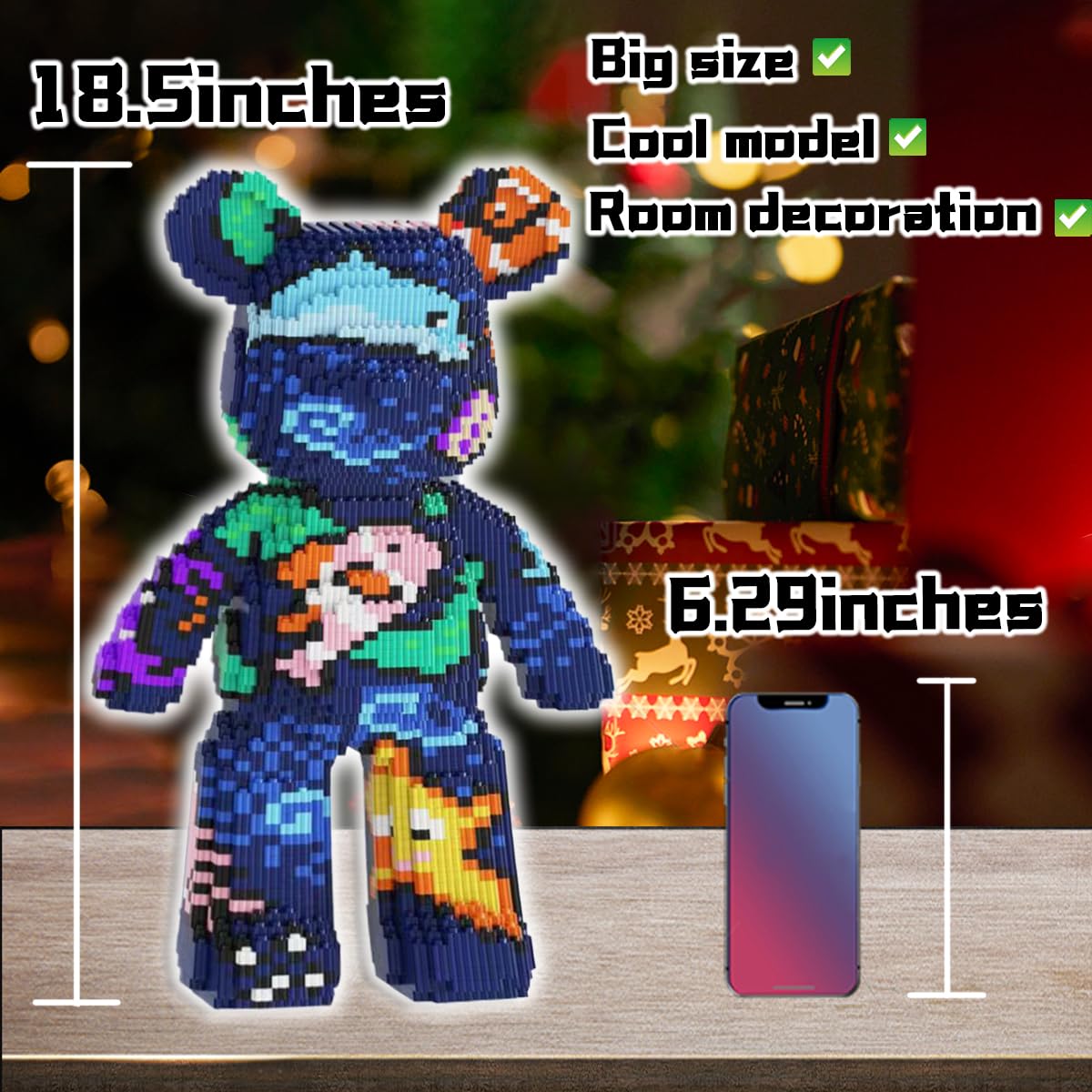 VIIOVOIIV Blue Graffiti Bear Micro Building Blocks Set(3688Pieces) Animal Winktoys Blocks Bear Building Blocks Gift for mature-themed and Kid