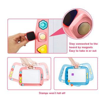 Sgile Large Magnetic Drawing Board - 4 Colors 16×13In Doodle Pad With 4 Stamps For Toddlers, Learning Toy Board Etch Sketch Gift For 36+ Month Kids Girls Boys, Light-Pink