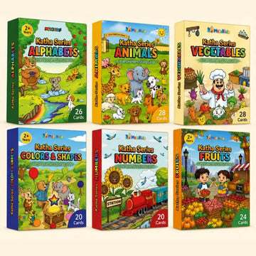 Meiokids Katha Series Storybased Flashcards Combo For Kids (25 Years) | Set Of 6 Puzzles | Alphabet, Number, Fruits, Vegetable