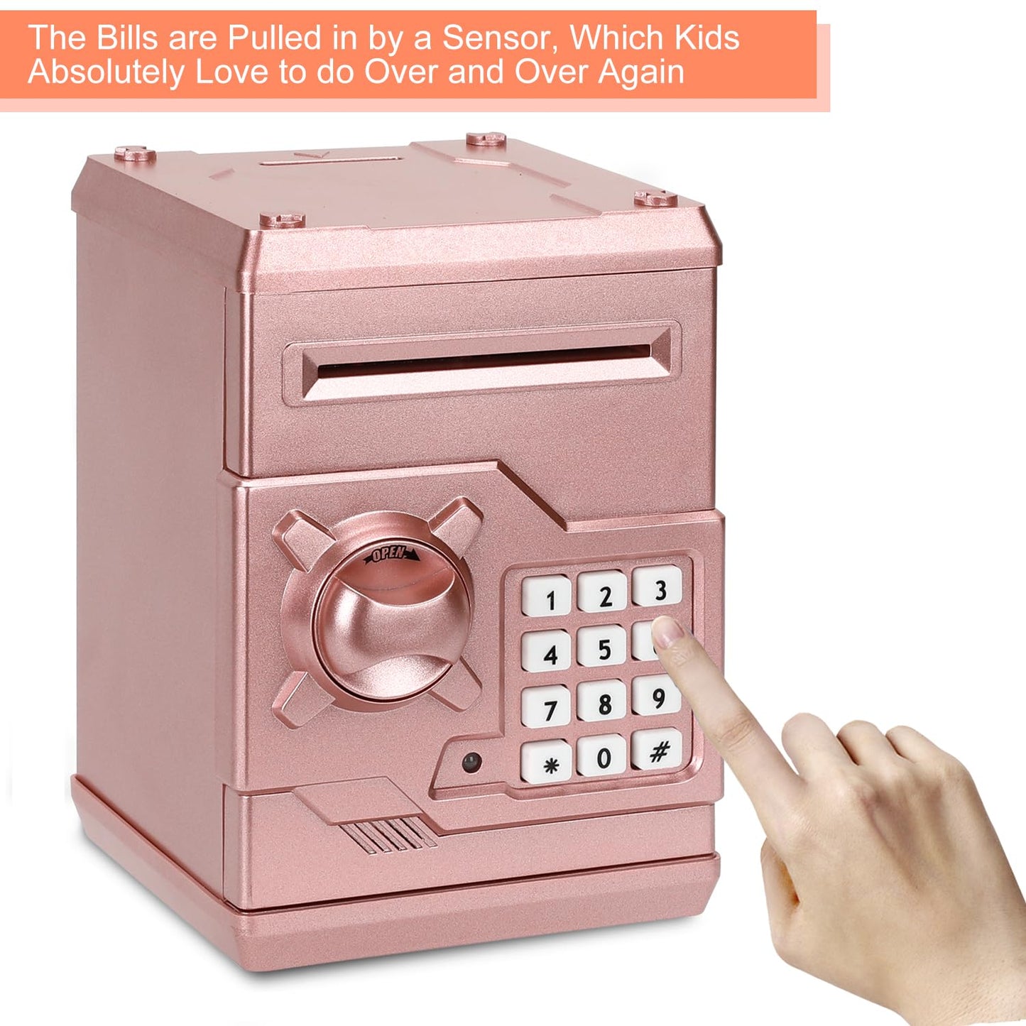 Renvdsa Cartoon Electronic Atm Password Piggy Bank Cash Coin Can Auto Scroll Paper Money Saving Box Gift For Kids (Rose Gold)