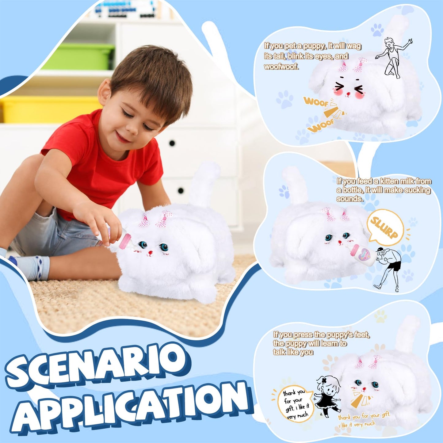 Jimate Interactive Dog Toys For Kids 3-7, Plush Toy Dogs That Barks, Blink And Talk, Children'S Toy Puppy With Pet Waterer, Milk