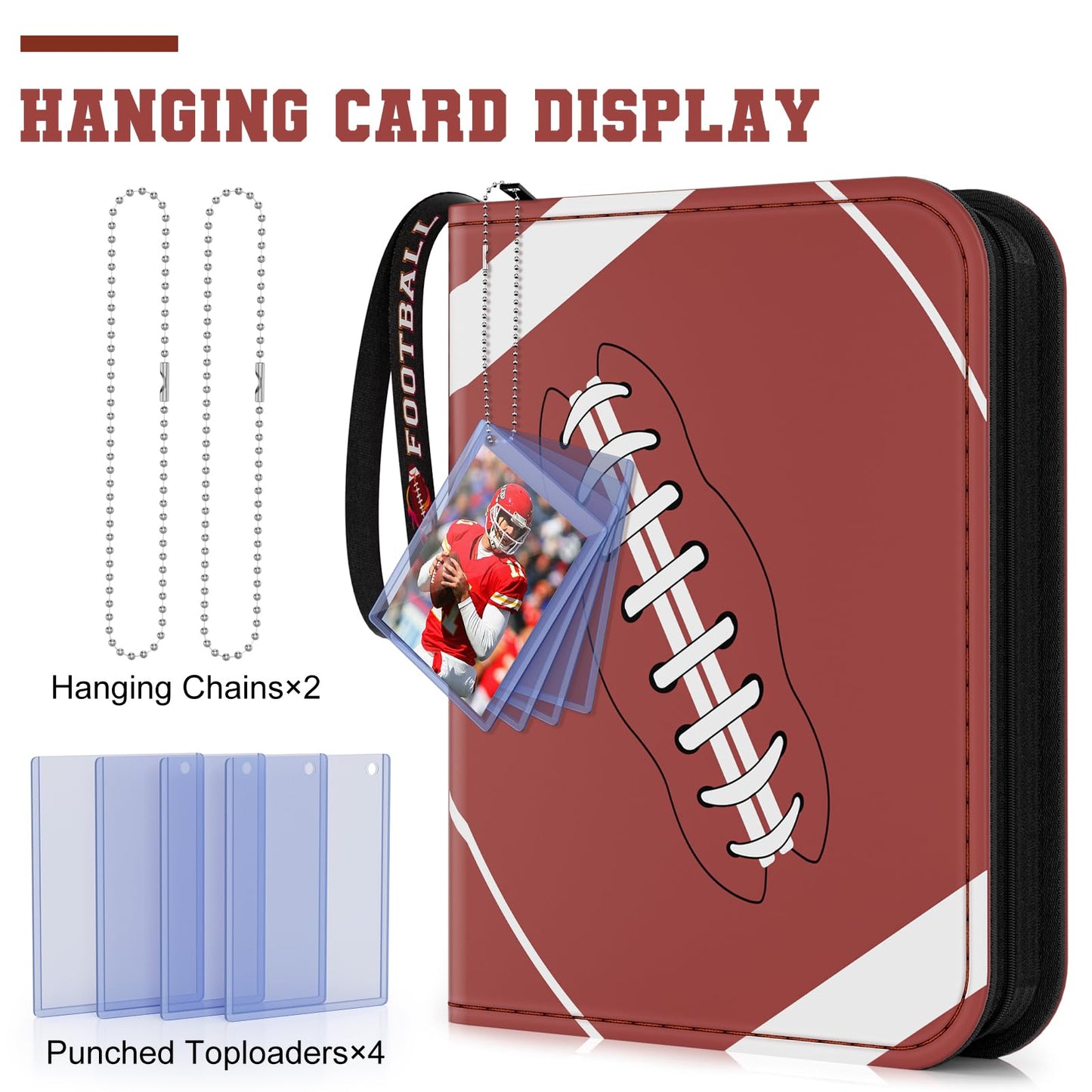 Mlikero 720 Pockets Football Card Binder  Sports Card Binder with Card Display Design  enhanced Card Ablums with Sports Pattern Wristband Fit for Football Cards 2025