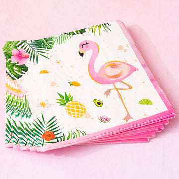 Wernnsai 50Pcs Flamingo Party Napkins - Pink Tropical Luau Party Supplies 3-Ply Kids Birthday Flamingo Paper Napkins Disposable Hawaiian Dinner Napkins For Girl Birthday Pool Tea Party Decorations