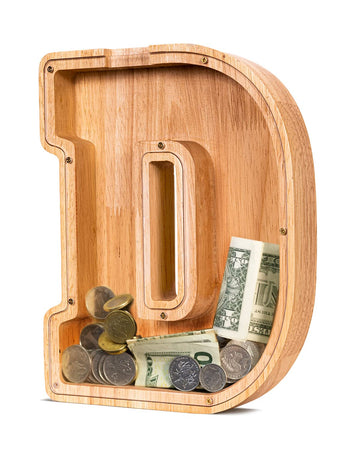 Summidate Wooden Letter Piggy Bank| Piggy Bank For Boys Girls Toddler| Alphabet D Money Bank| Coin Bank Birthday Gift For Kids|2024 Graduation Money Box (D)