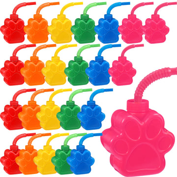 Dog Paw Cups 10 Oz Paw Dog Party Favors, Cute Print Plastic Puppy Straw Cup Bulk With Lids For Kids Pet Dog Birthday Party Supplies Decorations (24 Pieces)