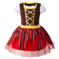 Auggle 3Pc Toddler Baby Girl Outfits Halloween Costume Stripe Skirt Kid Pirate Puff Sleeve Dress With Head Scarf (4T)