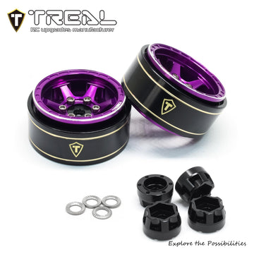 Treal Scx24 Wheels 1.0'' Beadlock Wheels (4P) Scale-Look Concave Six Spoke Rim Crawler Wheels For Axial Scx24 -Type D (Purple)