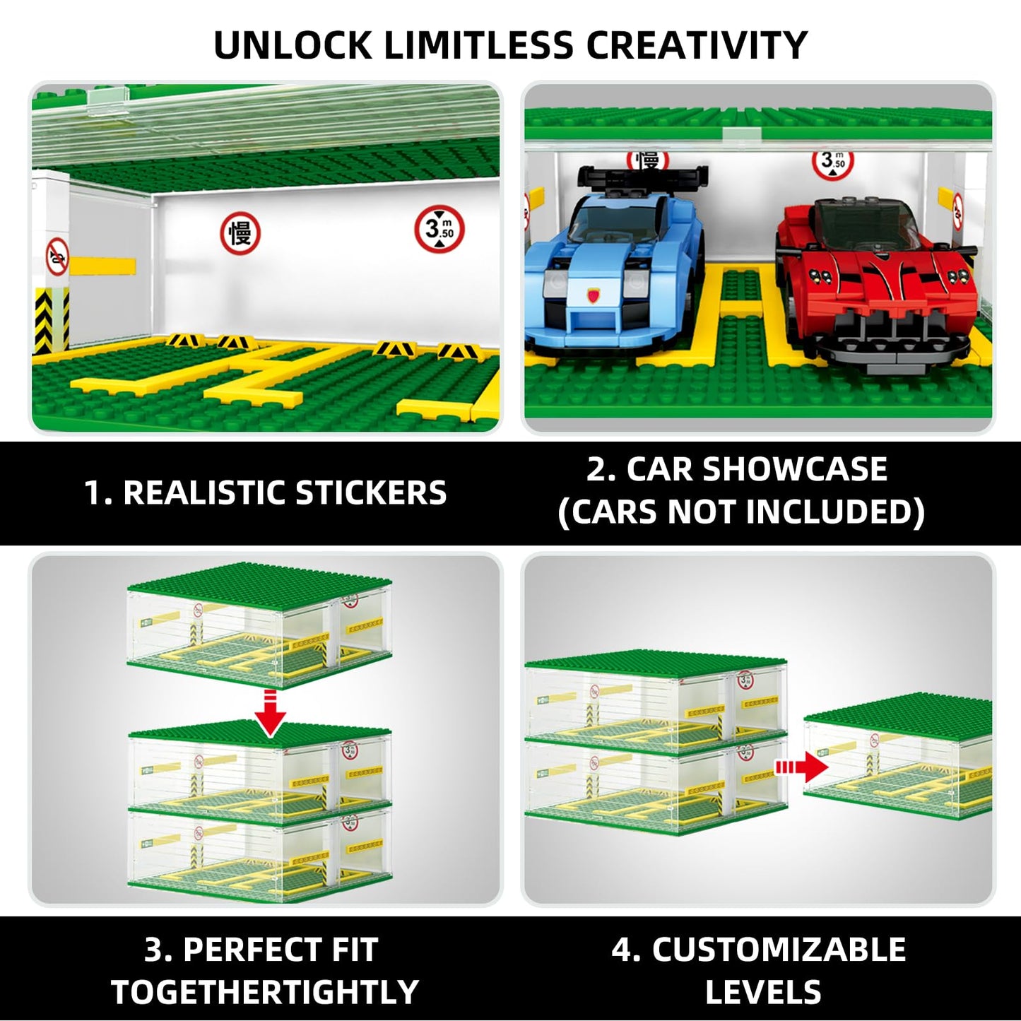 Newabwn Creative Three-Story Building Block Garage With Display Features, Compatible With Small Lego Cars (130 Pieces), Ideal Fo