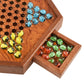 ALANGDUO Large 12.7" Wooden Chinese Checkers Set with 60+12 Glass Marbles, Dual-Sided Storage Drawer - Family Board Game for All Ages
