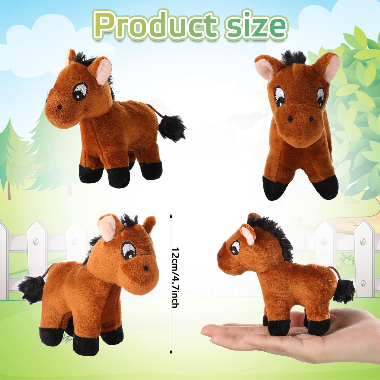 Zomiboo 9 Pack Horse Stuffed Animals Plush Toy Standing Stuffed Horse 4 Inch Mini Plush With Detachable Chain For Animal Theme Party Birthday Decoration Supplies(Cute Style)