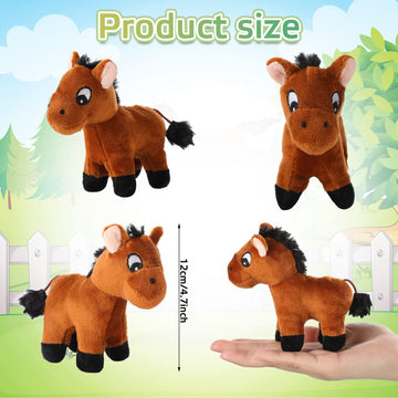Zomiboo 9 Pack Horse Stuffed Animals Plush Toy Standing Stuffed Horse 4 Inch Mini Plush With Detachable Chain For Animal Theme Party Birthday Decoration Supplies(Cute Style)