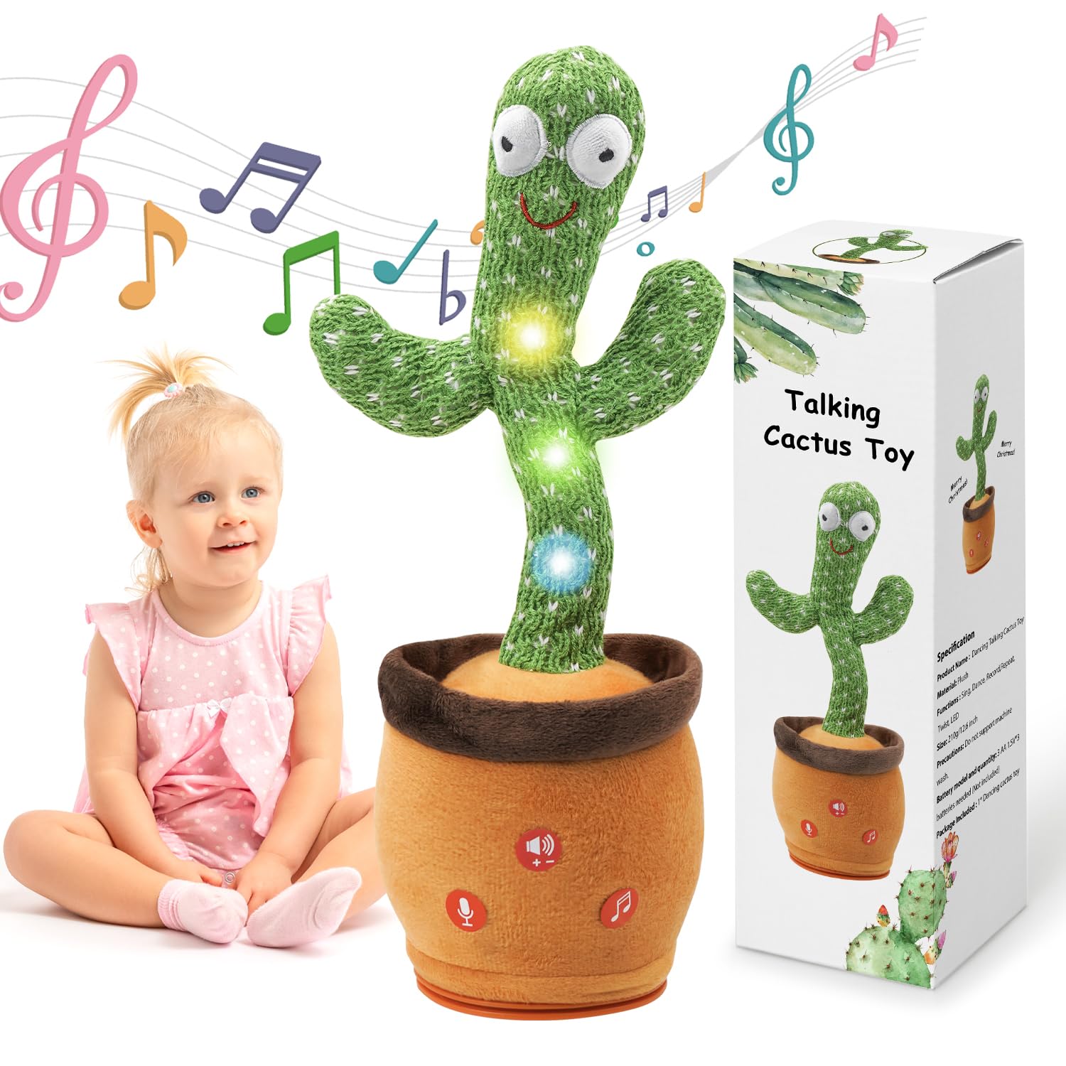 FAYOUCZ Updated Volume Adjustable Dancing Talking Cactus Toy for Baby Toddler, Mimicking Repeating Singing Interactive Cactus To