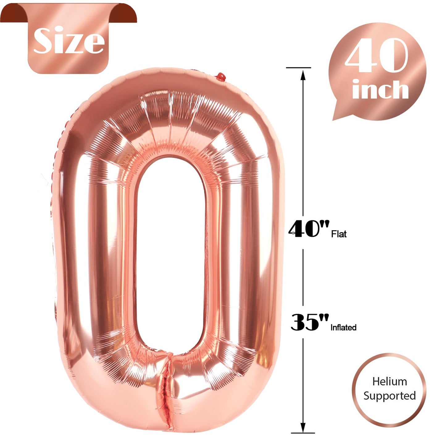 Rose Gold Number Balloon 40 Inch, 0 Number Balloons, 10 20 30 40 50 Numbers Balloon Birthday Decorations, Party Supplies For Wom