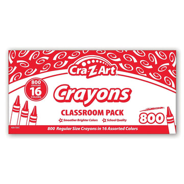 Cra-Z-Art Crayon Bulk Class Pack, 800ct, 16 Assorted Colors, Wax, Essential School Supply for Teachers