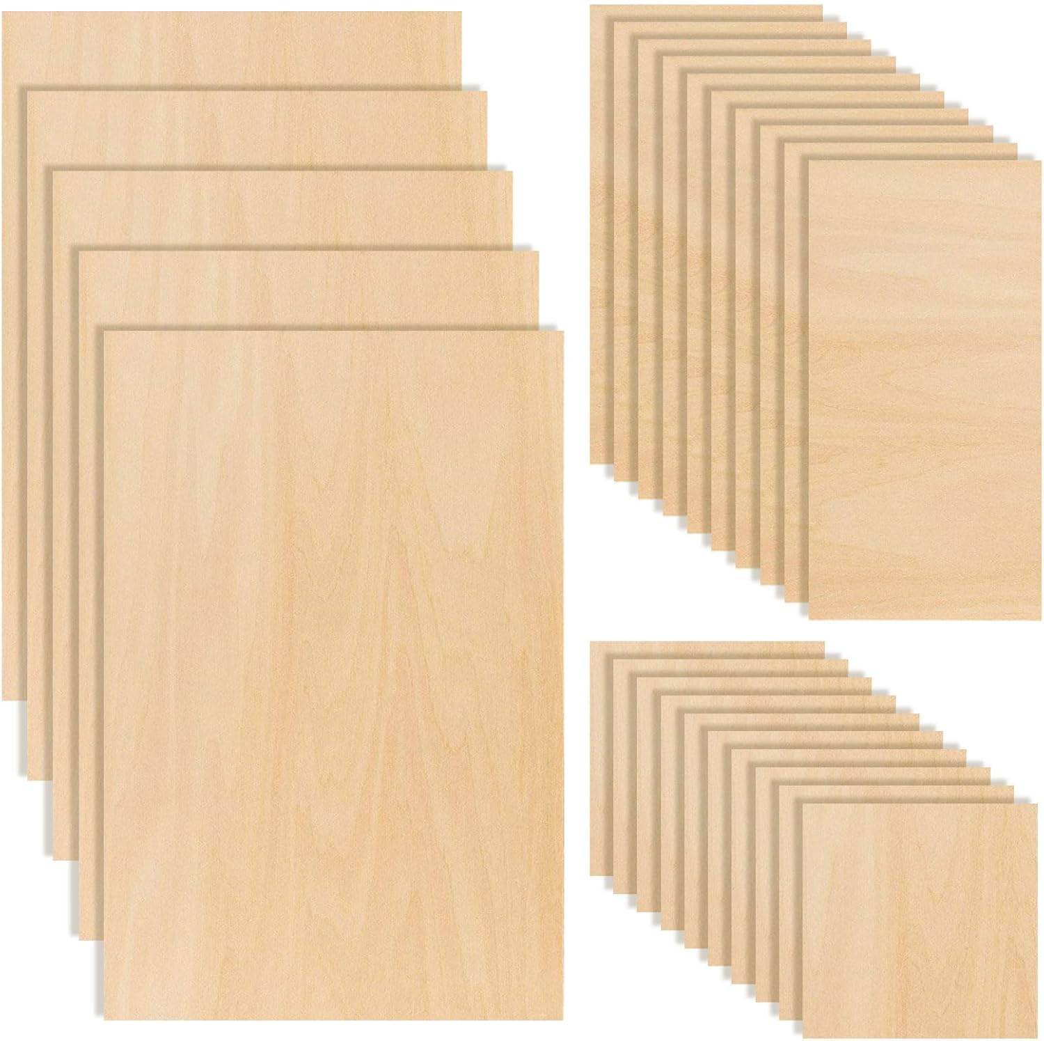 Curious Button 25 Pcs Mdf Sheets, Basswood Sheets, Blank Wood Slices, Natural Wooden Rectangle For Wood Craft, Pyrography Kit, E
