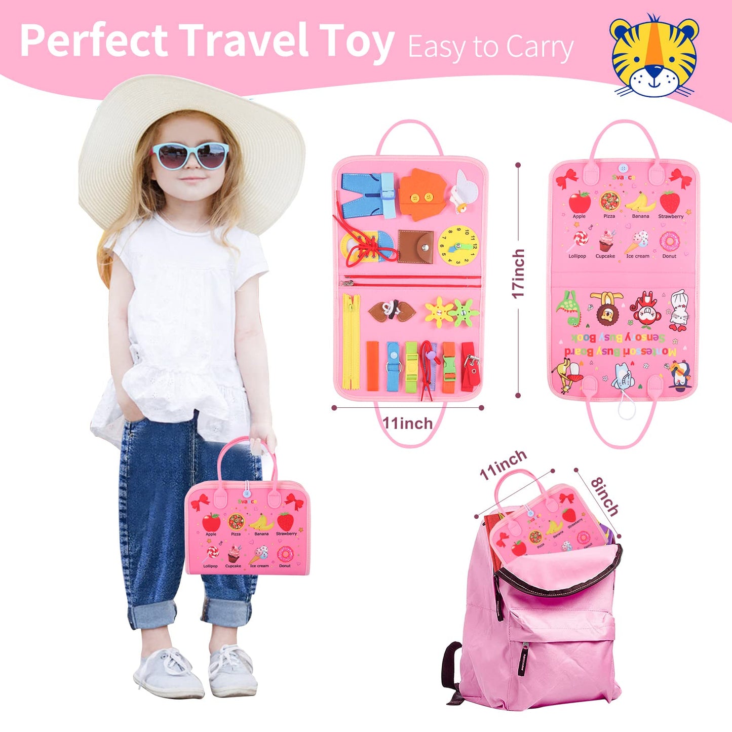Busy Board Montessori Toys For 1 2 3 4 Year Old Toddlers Sensory Activity Busy Book For Fine Motor Skills, Airplane Car Travel E