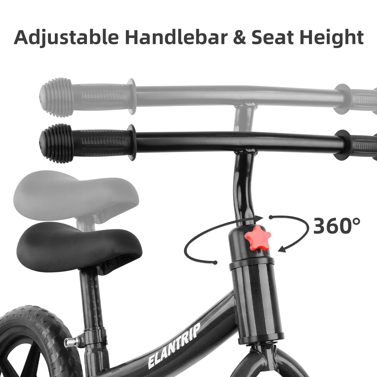 Elantrip Balance Bike, Lightweight Black Toddler Bike For 1-3 Year Old Boys, Birthday Gift Toys For 1-3 Year Old Boys And Girls, No Pedal Bikes For Kids With Adjustable Handlebar And Seat