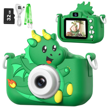 Goopow Dinosaur Kids Selfie Camera Toys For Boys Age 3-9,Children Digital Video Camera With Soft Silicone Cover,Christmas Birthd