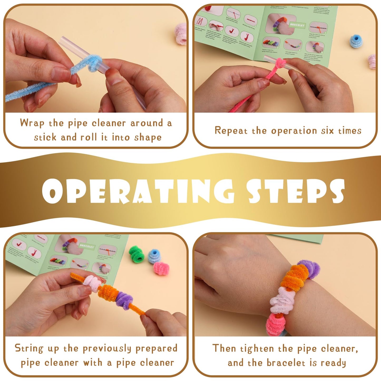 Giwrmu 100 Pieces Pipe Cleaners Chenille Stem, Golden Pipe Cleaners Craft, Fuzzy Sticks Craft Supplies, Colored Pipe Cleaner for