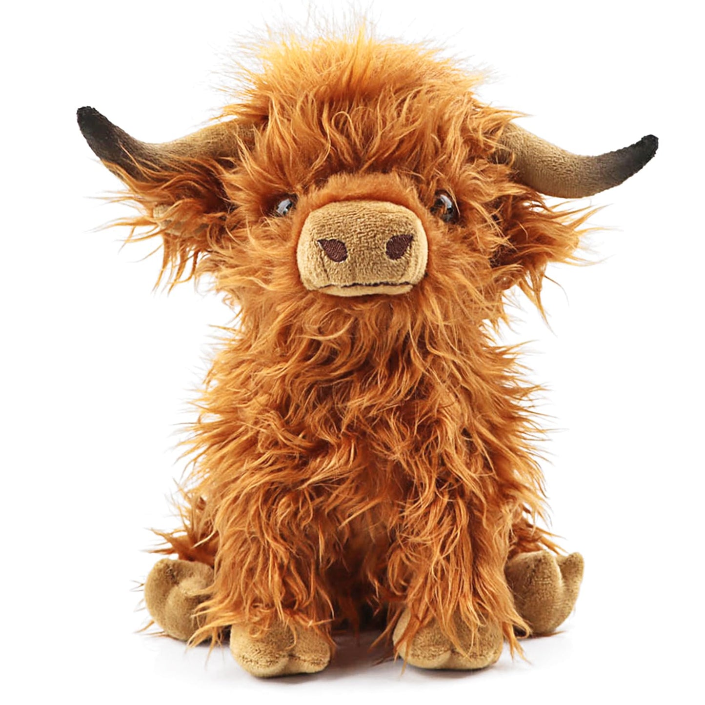 Toaje Highland Cow Stuffed Animal - Realistic Plush Toy, Brown Cow, 10.8 Inch, Soft Farm Animal for Kids & Adults