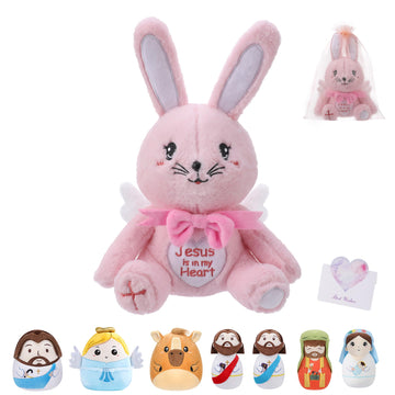 Leyoha Rabbit Stuffed Angel Plush Toy - Fluffy Bunny Plush Rabbit With Angelic Wings Inspirational Embroidery, Pink Stuffed Anim