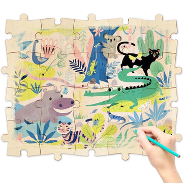 50 Piece Blank Wooden Puzzle Jumbo Size, Each Piece Is 4X3.2 Inches To Draw On, Unfinished Freeform Large Jigsaw Puzzle Pieces For Arts & Crafts, Natural Wood Puzzle Pieces For Diy
